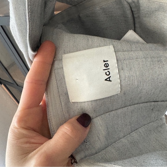 Acler Parkway top blouse linen off shoulder pleated grey cropped square neck - Picture 4 of 8